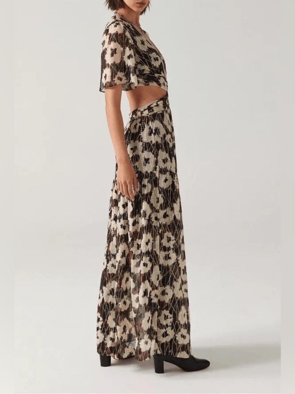 Ba&sh Kandy Maxi Dress Metallic Floral Cut Out size Medium - Picture 4 of 12